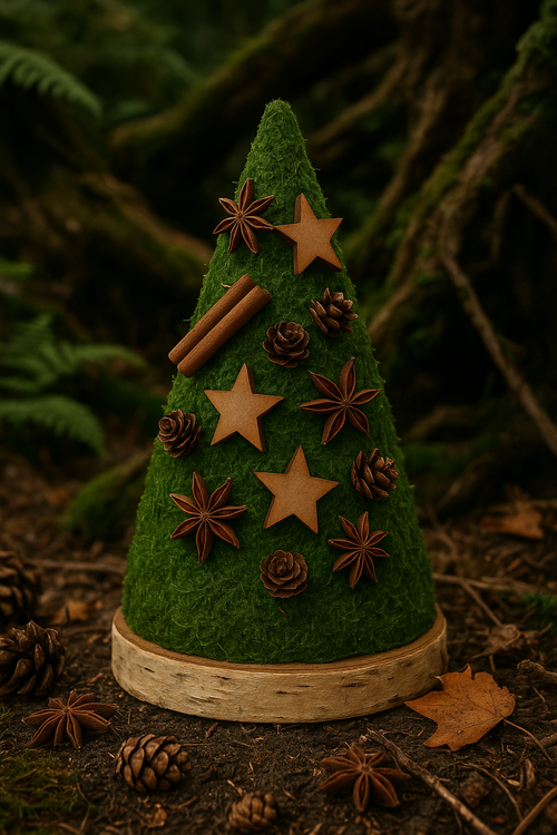 Choinka z mchu na plastrze drewna brzozowego 24 cm
