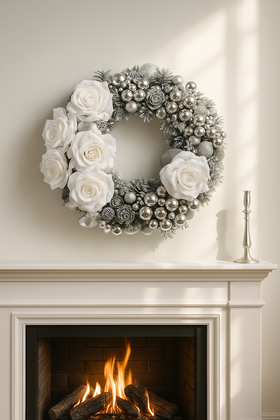 Ekskluzywny Wianek Świąteczny GrandDeco 30–35 cm – Biało-Srebrny Glamour