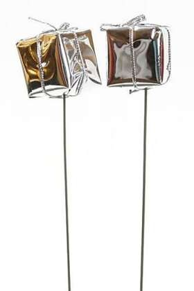 Srebrne prezenty na druciku 12 szt. – dekoracje świąteczne DIY, pik 10 cm, pakunek 2,5 cm, ozdoby do stroików i wianków