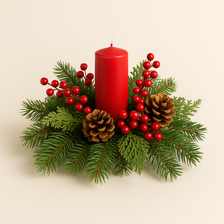 Zestaw DIY Zimowy – Gałązki Sosna Tuja Świerk Cis + Ring z Gąbki 12 cm do Żywych Gałązek | GrandDeco