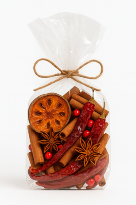 Naturalna dekoracja świąteczna – cynamon, anyż, papryczki i plastry melona