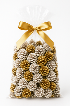 Szyszki dekoracyjne białe i złote GrandDeco – 60 szt. eleganckie ozdoby świąteczne do stroików, wianków i aranżacji zimowych