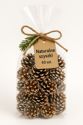 Naturalne szyszki sosnowe z bielonymi brzegami – 60 sztuk