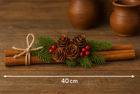 Dekoracja świąteczna GrandDeco – Cynamonowy stroik z szyszkami i gałązkami 40 cm