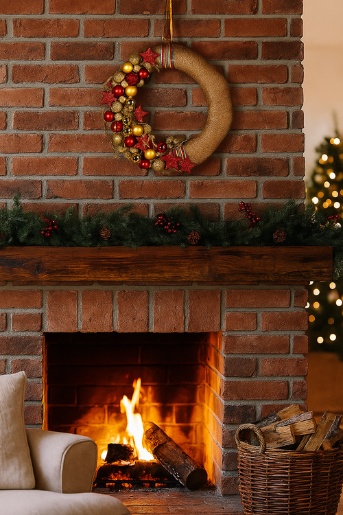 Wianek świąteczny GrandDeco – czerwono-złoty, 25 cm, zapakowany na prezent