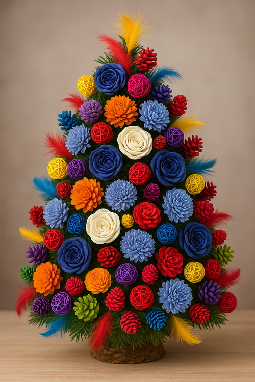 Zestaw do dekoracji DIY 10 kolorów • szyszki, piórka, kulki ratan, kwiaty shola • prezent box