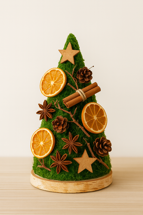 Choinka z mchu na plastrze drewna brzozowego 24 cm