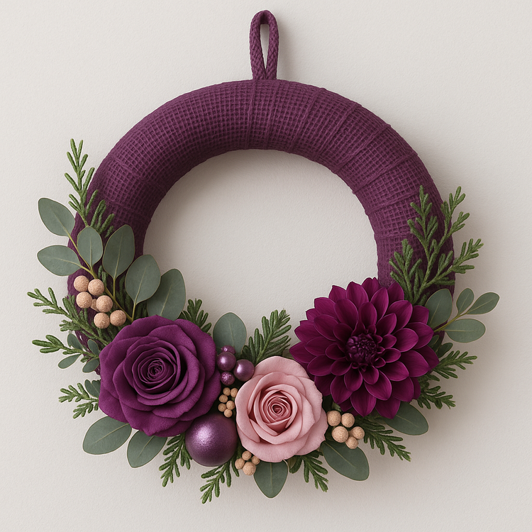 Wianek Bazowy z Juty w Kolorze Głębokiej Śliwki – 25 cm – Idealny do Tworzenia Dekoracji