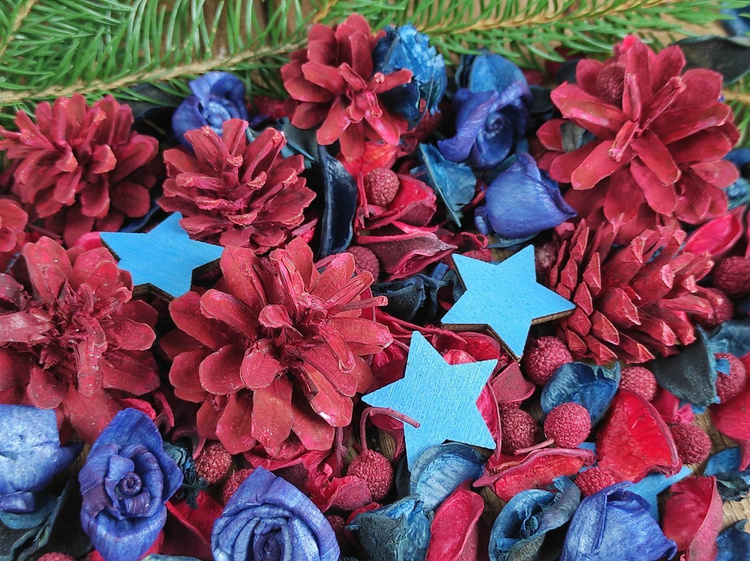 Szyszki czerwone 12 szt. GrandDeco – naturalne ozdoby świąteczne, stroiki, wieńce, choinka