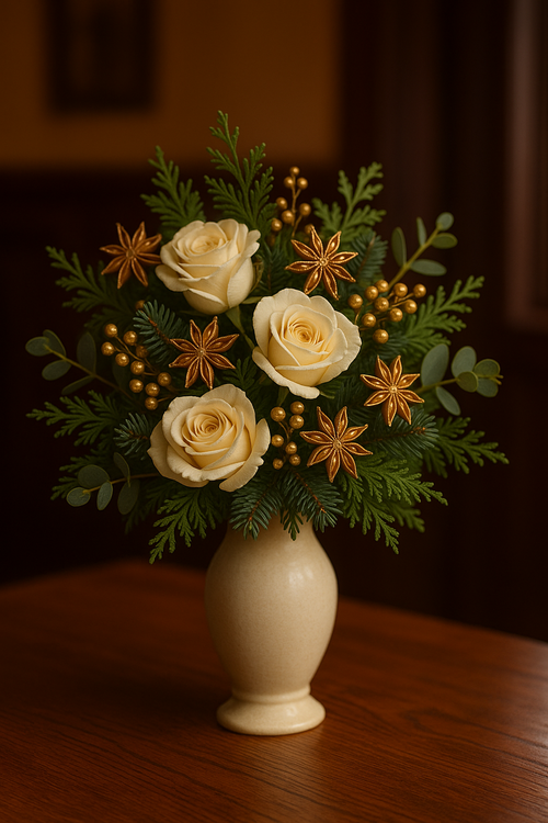 Zestaw DIY GrandDeco – złote lotosy, anyż i korzonki dekoracyjne | Naturalny komplet do stroików i dekoracji świątecznych