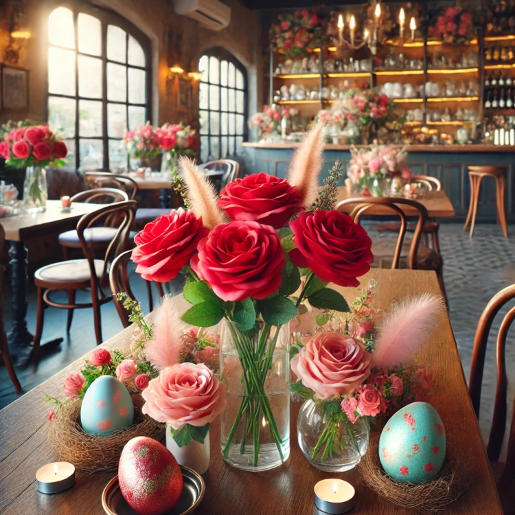 Ozodby do wiosennych dekoracji Sztuczny kwiat czerwona róża na łodydze 