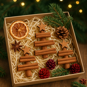 Zestaw 3 choinek z cynamonu 9×16 cm – naturalne ozdoby świąteczne handmade