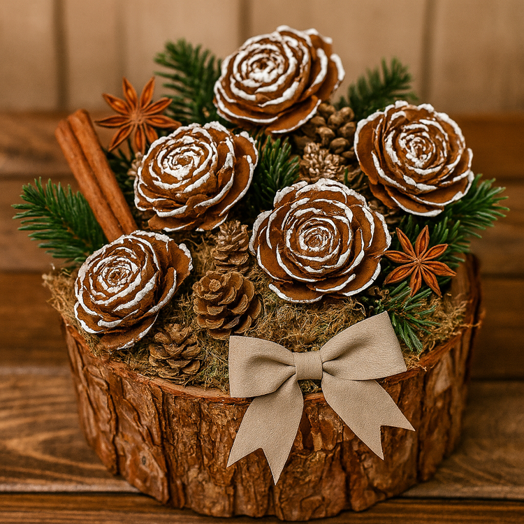 Róże z Szyszki Cedrowej 3–4 cm – 12 szt. Ręcznie Malowane Brzegi – Kolekcja GrandDeco