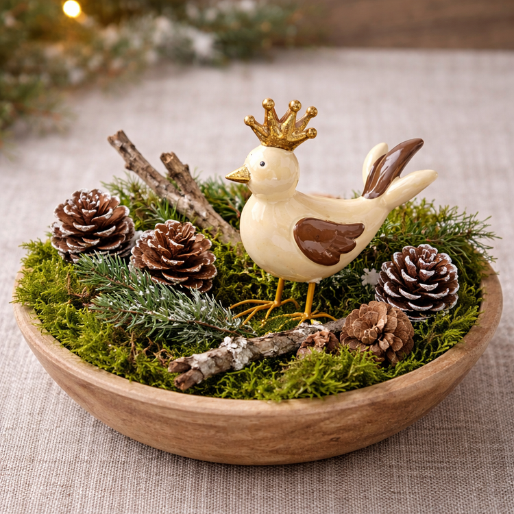 GrandDeco – Naturalna Dekoracja Prezentowa z Ptaszkiem w Pudełku Craft