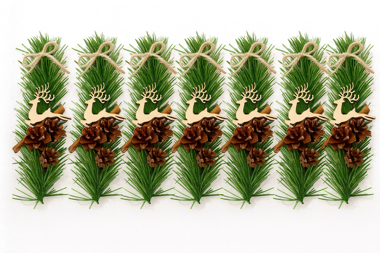 Gałązki Świąteczne z Jutą i Reniferem 20 cm – 7 szt. – Kolekcja GrandDeco – Dekoracje, Prezent, Stroiki