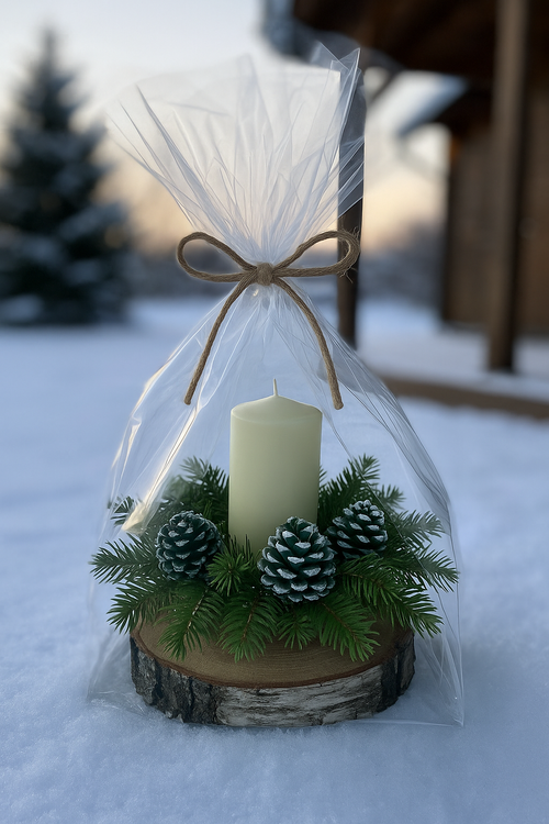 Stroik świąteczny ze świecą – zapakowany na prezent, naturalny, elegancki, handmade