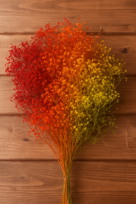 Bukiet gipsówki czerwono-pomarańczowo-żółty | Kolekcja GrandDeco | dekoracja 30 cm