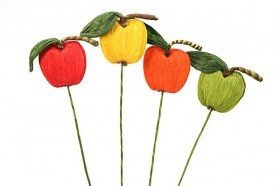 Dekoracja wiosenna 4 kolorowe jabłuszka z papieru