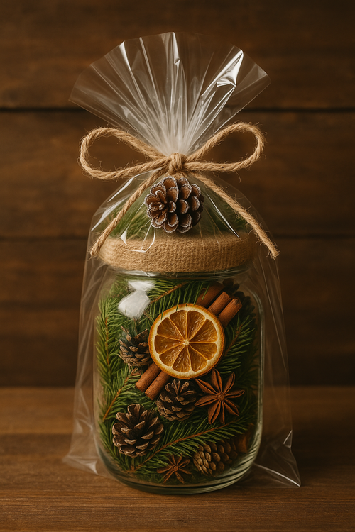 Las w słoiku – świąteczna dekoracja z naturalnego igliwia, pomarańczy, cynamonu i anyżu, idealna na prezent