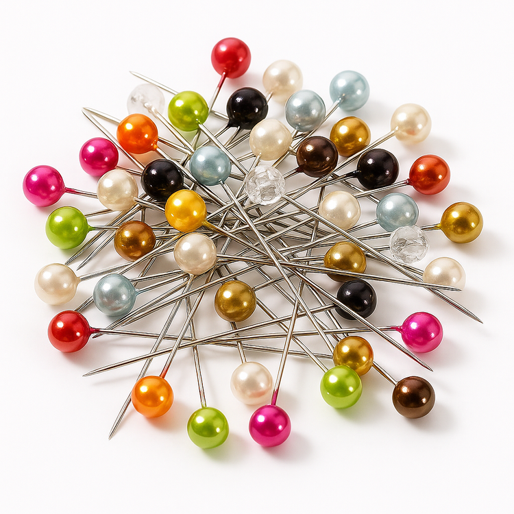 Wielokolorowe szpilki dekoracyjne 6 cm – zestaw ok. 100 szt. z perłowymi główkami 4–8 mm