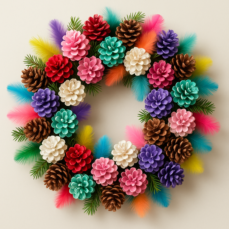 Mix szyszek i piórek 3 litry – kolekcja GrandDeco – kolorowe dodatki do świątecznych dekoracji