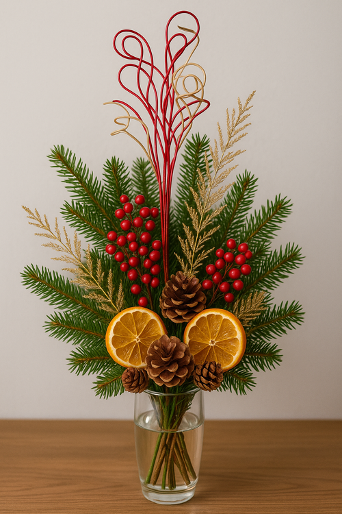 Świąteczny Zestaw Prezentowy GrandDeco – Bukiet i Dekoracja w Misy, Naturalny Duet Świątecznych Aromatów