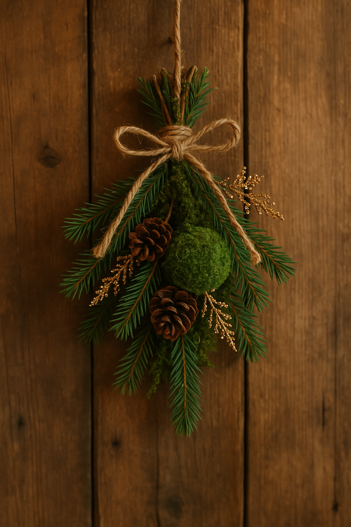 Dekoracja świąteczna GrandDeco 25 cm – naturalna zawieszka z igliwia, szyszek i mchu | Rustykalna ozdoba bożonarodzeniowa