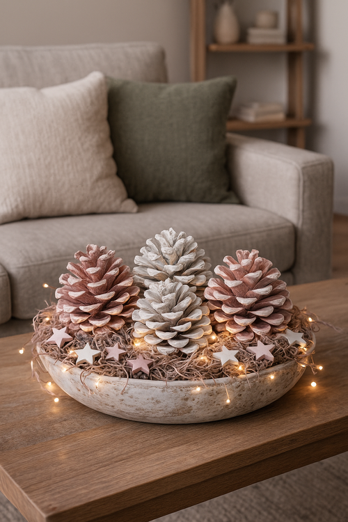 Zestaw 4 Dekoracyjnych Szyszek – Róż, Biel i Natura w Stylu Rustykalnym