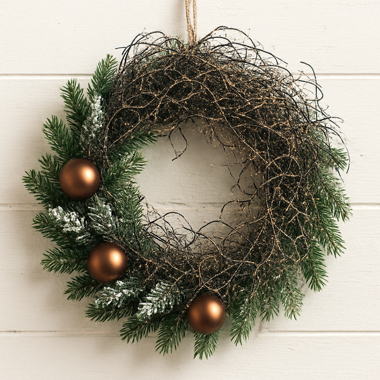 Zestaw Dekoracyjny GrandDeco – Szklane Bombki na Druciku w Odcieniach Złota i Brązu + Drewniane Gwiazdki Natura