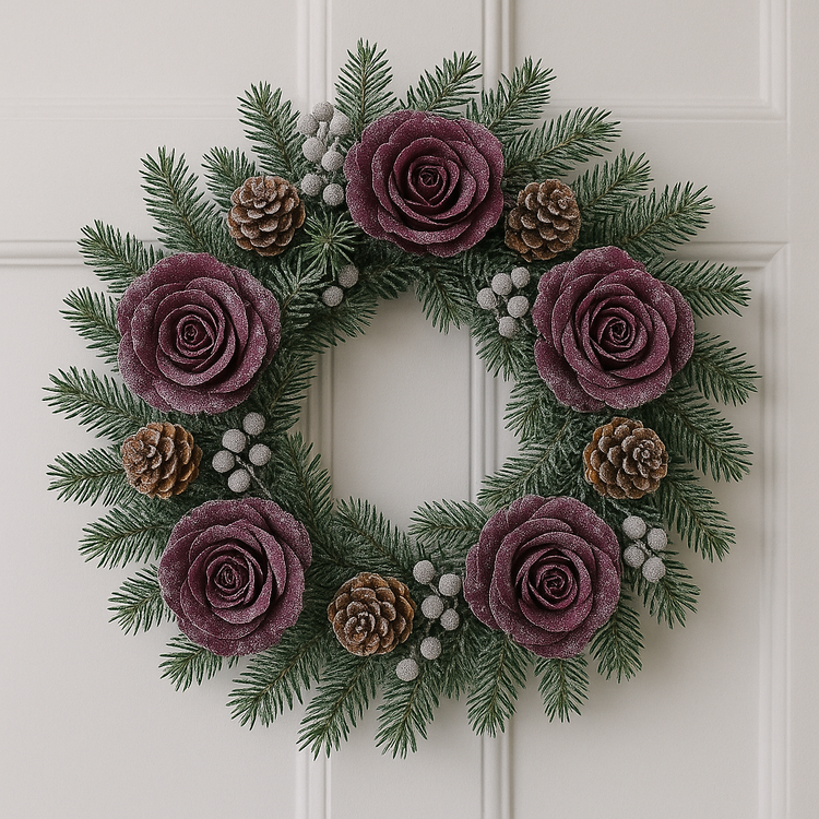 Fioletowe Ośnieżone Róże – 6 Główek Dekoracyjnych w Opakowaniu Prezentowym