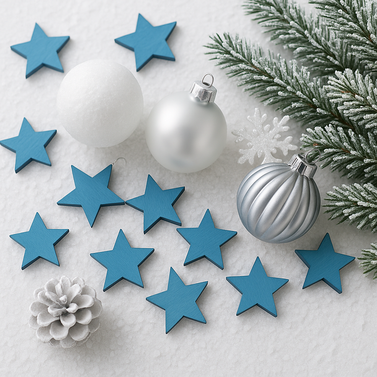 Niebieskie drewniane gwiazdki dekoracyjne GrandDeco – ozdoby świąteczne, naturalny styl