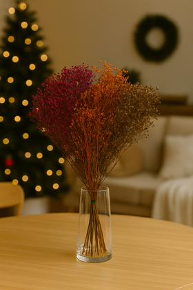 Świąteczny Bukiet Gipsówki Czerwień, Miedź i Złoto – 30 cm – GrandDeco