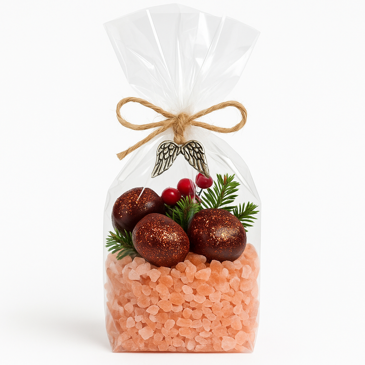 Dekoracja świąteczna  kasztany brokatowe + sól himalajska – gotowa na prezent