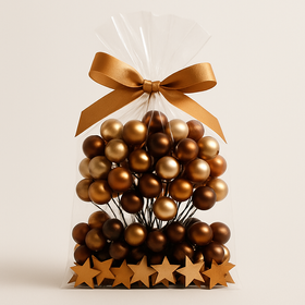 Zestaw Dekoracyjny GrandDeco – Szklane Bombki na Druciku w Odcieniach Złota i Brązu + Drewniane Gwiazdki Natura