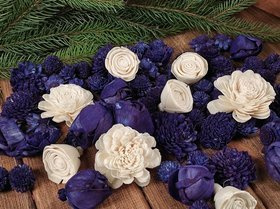 Kwiaty na choinkę, stroik, wianek, potpourri – granatowo-białe (60 szt.)