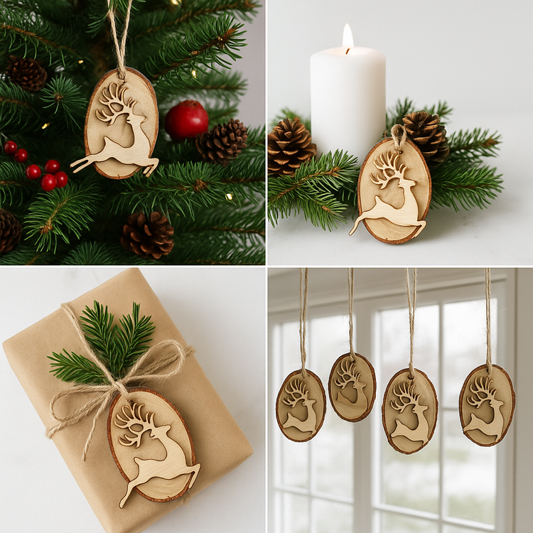 Zawieszki świąteczne z drewnianym jeleniem 3 szt. | GrandDeco