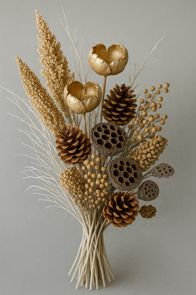 Zimowy Bukiet Dekoracyjny z Naturalnych Elementów – Szyszki, Zboża i Złote Dodatki – Kolekcja GrandDeco