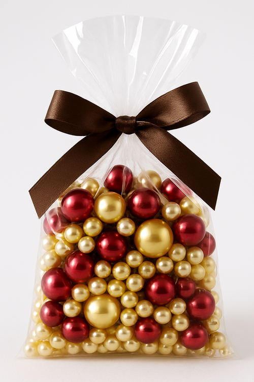 Perełki i koraliki dekoracyjne 50 g – brąz, złoto, krem | 250 szt | Florystyczne, matowe i błyszczące