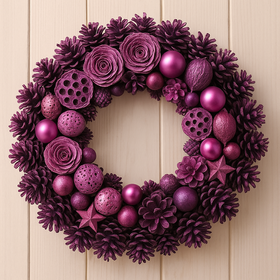 Wianek świąteczny 25–30 cm – Fioletowo-różowa kolekcja GrandDeco | Elegancja, która przyciąga spojrzenia