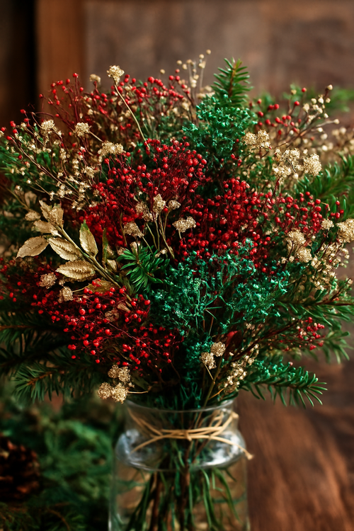 Świąteczny Bukiet Gipsówki – Czerwono-Złoto-Zielony, Kolekcja GrandDeco, 30–40 cm