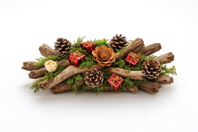 Naturalna dekoracja świąteczna z korzeni, mchu i dodatków