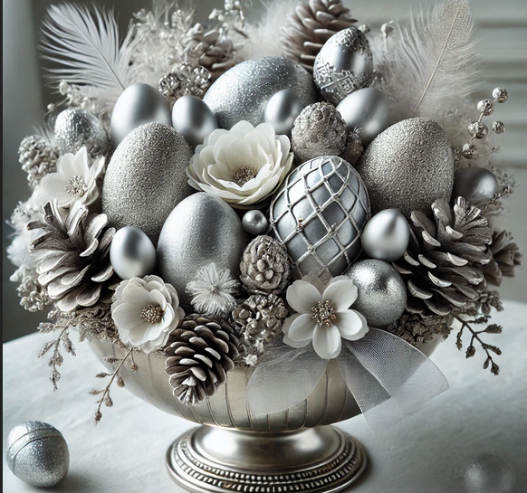 Ozdoby na święta Szyszki na drewnianym piku srebrne 6szt/op