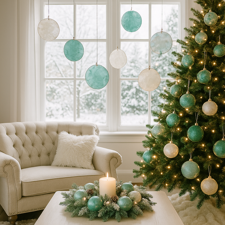 Muszle Capiz 7–11 cm 12 szt – GrandDeco  Naturalne, perłowe krążki do dekoracji świątecznych i zimowych aranżacji