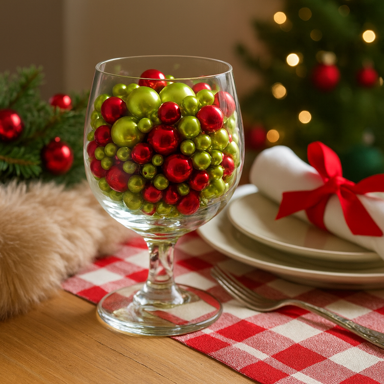 Perełki Koraliki Dekoracyjne 50g Zielono-Czerwone 4–12 mm | Do Bombek DIY Stroików Świątecznych Rękodzieło Florystyka