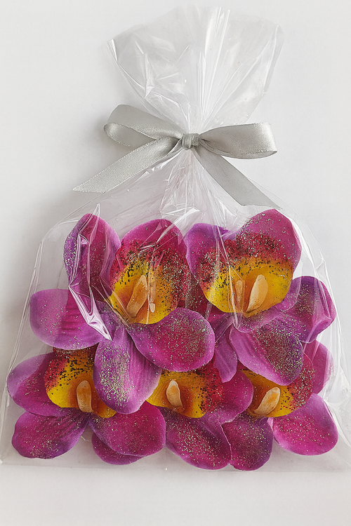 Zestaw DIY – 6 brokatowych główek storczyka do dekoracji | Handmade, florystyka, ozdoby świąteczne i całoroczne