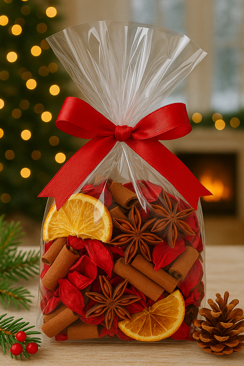Świąteczny Zestaw Naturalny GrandDeco 0,5 l – Cynamon, Anyż i Cytrusy w Dekoracyjnym Woreczku