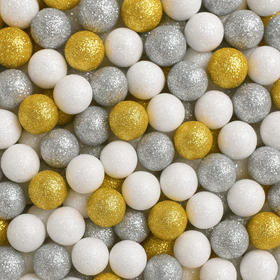 Kuleczki Dekoracyjne Mix – Złote, Srebrne i Białe 1,2 cm | Brokatowe Wypełnienie do Bombek i Dekoracji Świątecznych