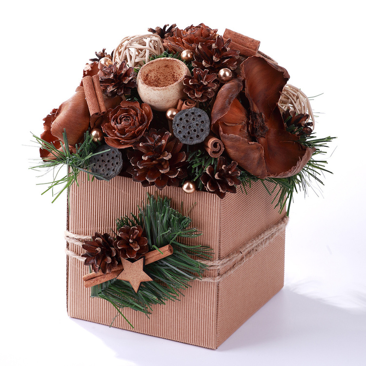 Dekoracja świąteczna box GrandDeco 20-25 cm – naturalna ozdoba z szyszek i cynamonu, rustykalny styl