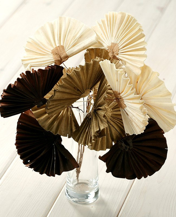 Elegancka ozdoba świąteczna kwiaty Sola w kształcie wachlarzy krem-brąz-złoto