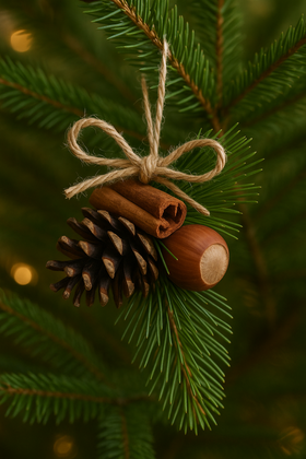 Naturalne Zawieszki Świąteczne z Szyszką, Cynamonem i Orzechem – Handmade – Zestaw 6 szt.
